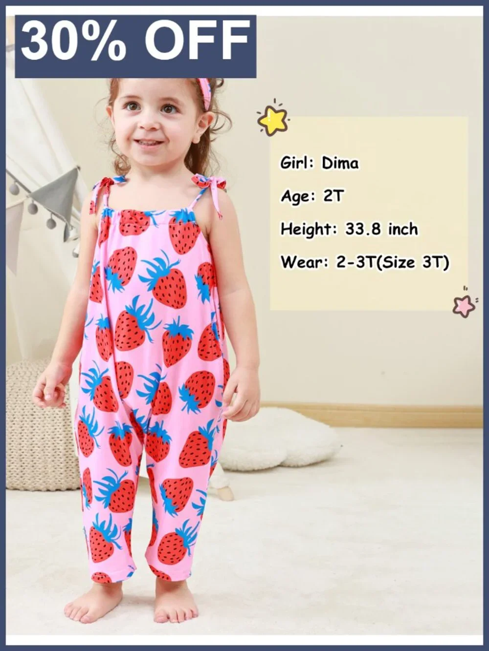 Toddler Girls Polyester Romper Jumpsuit with Headband Adjustable Straps Summer